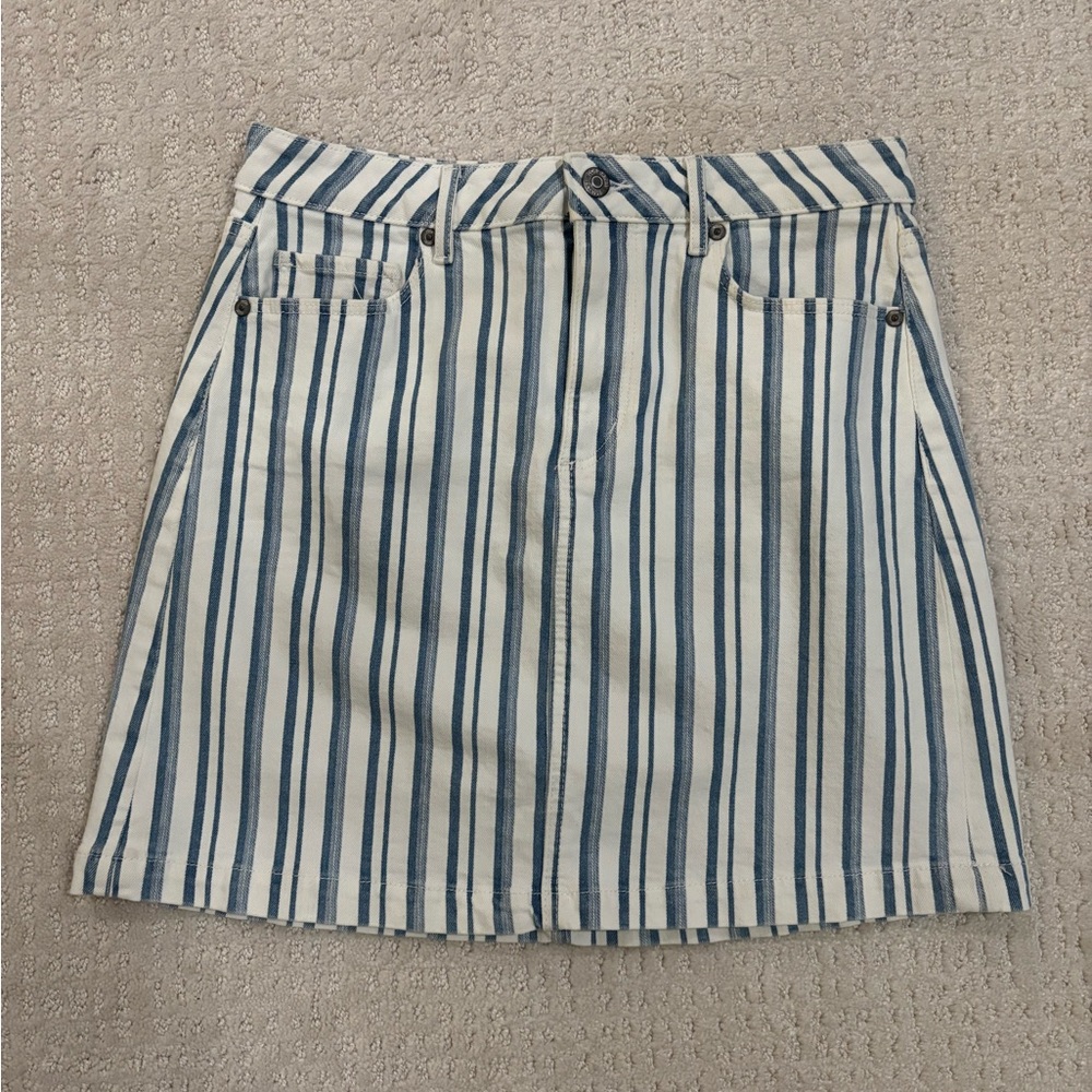 Striped Denim Skirt - Blue and White
